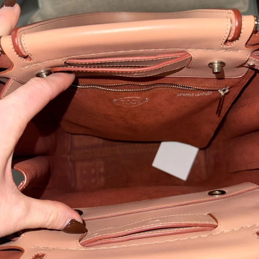 Tod's Wave Shopping Pink Beige Leather Tote Bag - Picture 8 of 10